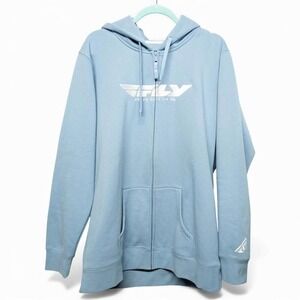 FLY‎ Racing Womens Zip Up Hoodie Light Blue Logo Graphic Casual Size 2XL